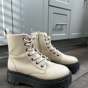 Beige platform boots